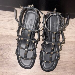Valentino Black Pyramid-Stud Gladiator Sandals